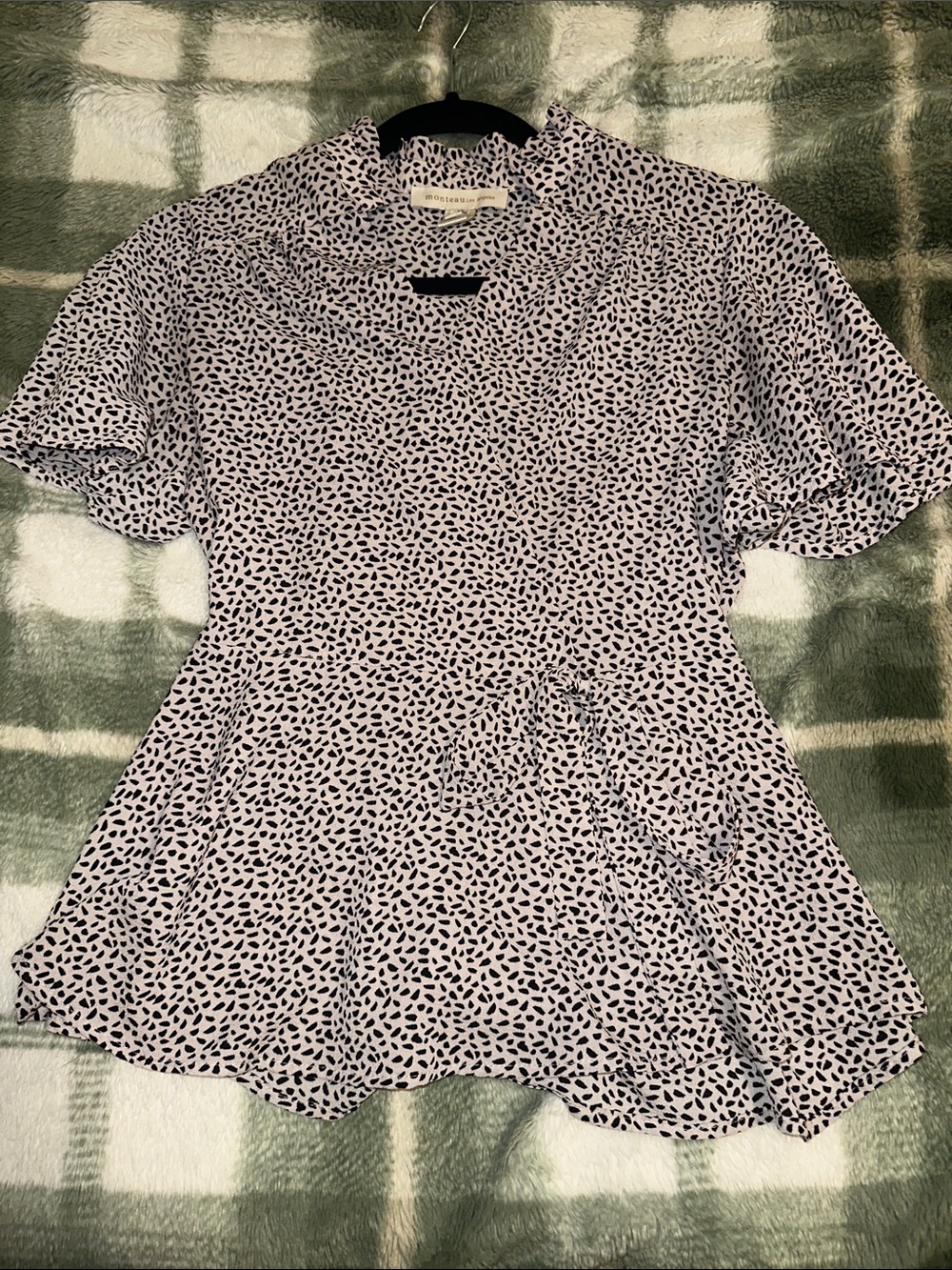 Monteau White Blouse with Black Dot Print